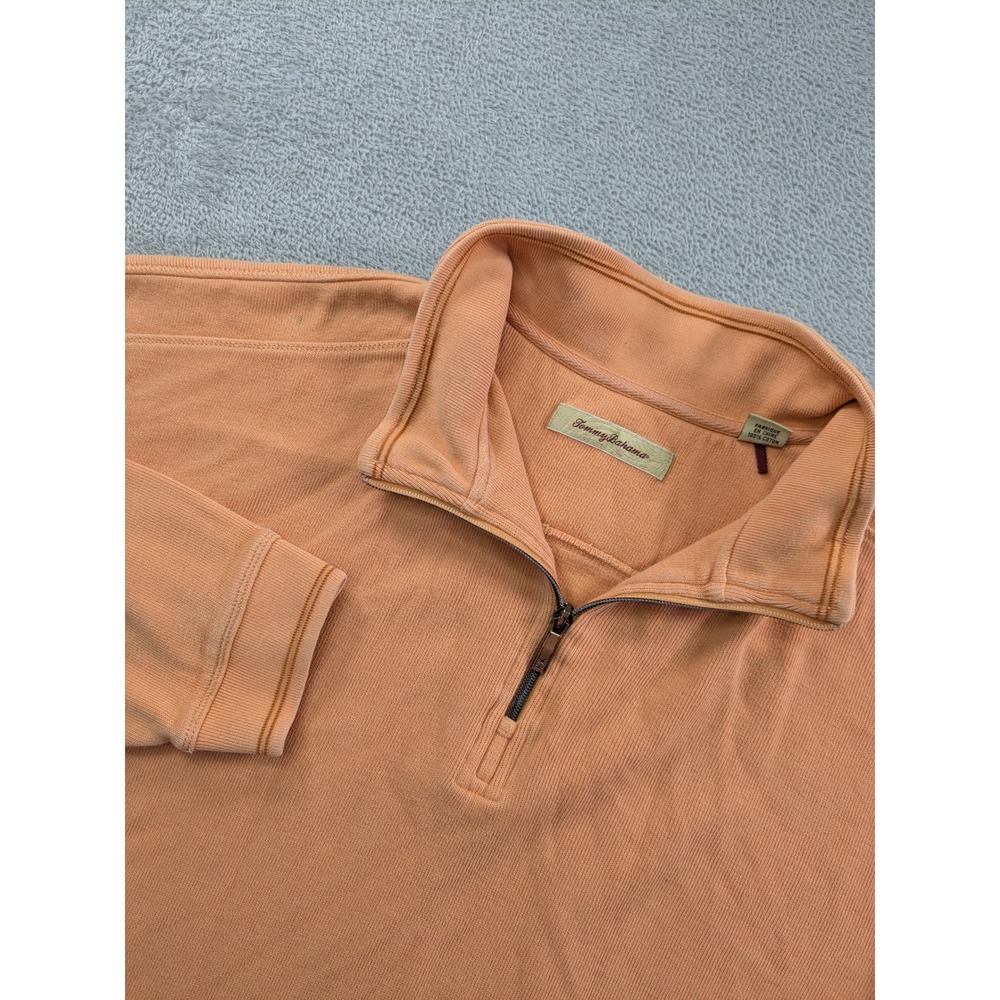 Tommy Bahama Mens XXL Peach Orange 1/4 Zip Cotton Pullover Sweater